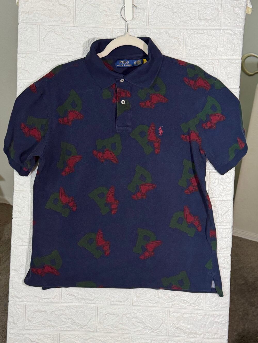 Polo Ralph Lauren Men’s LT Large Tall Navy P-Wing All Over Print Cotton Polo